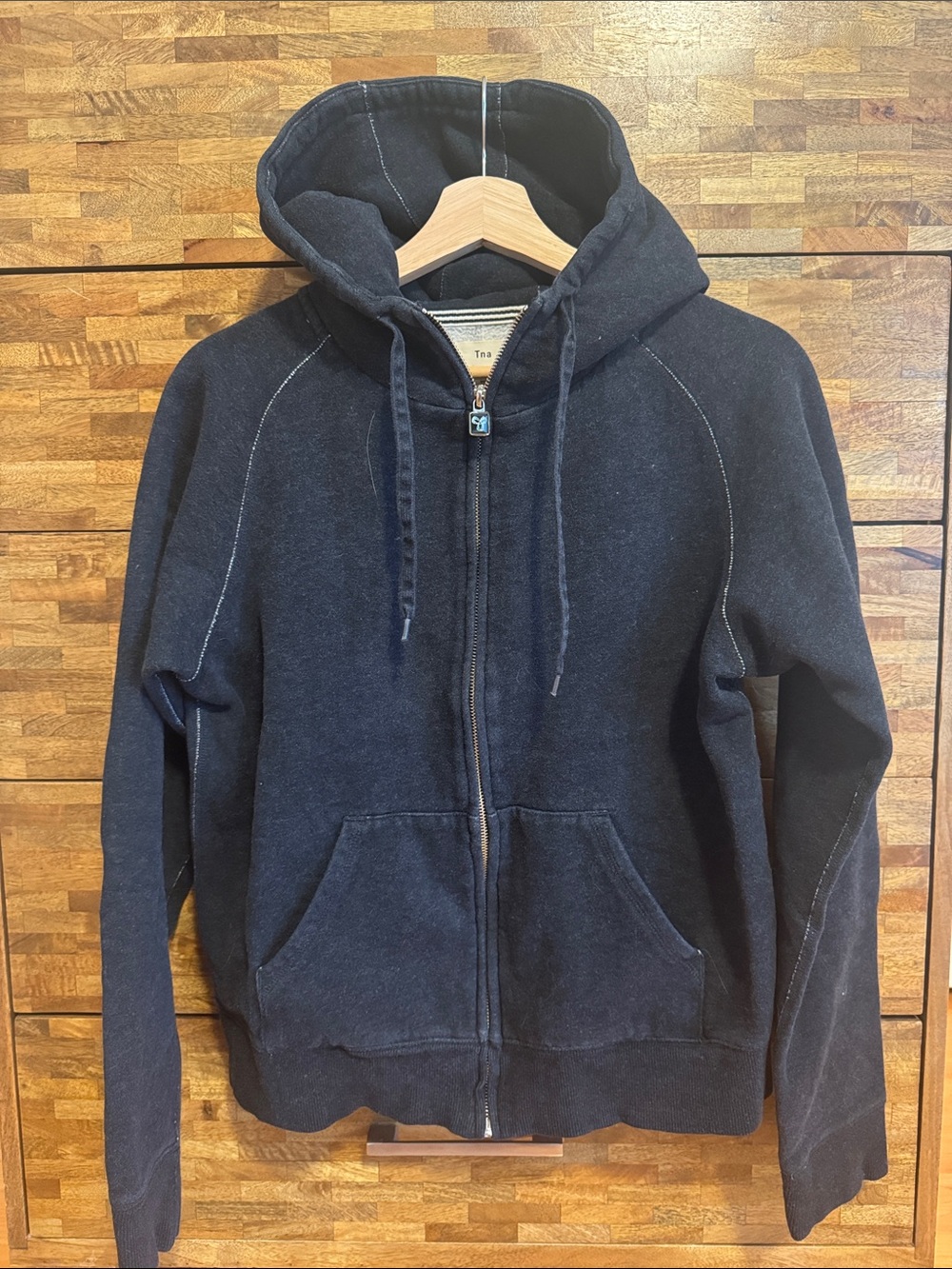TNA Washed Black Zip-Up Hoodie Sweater size L
